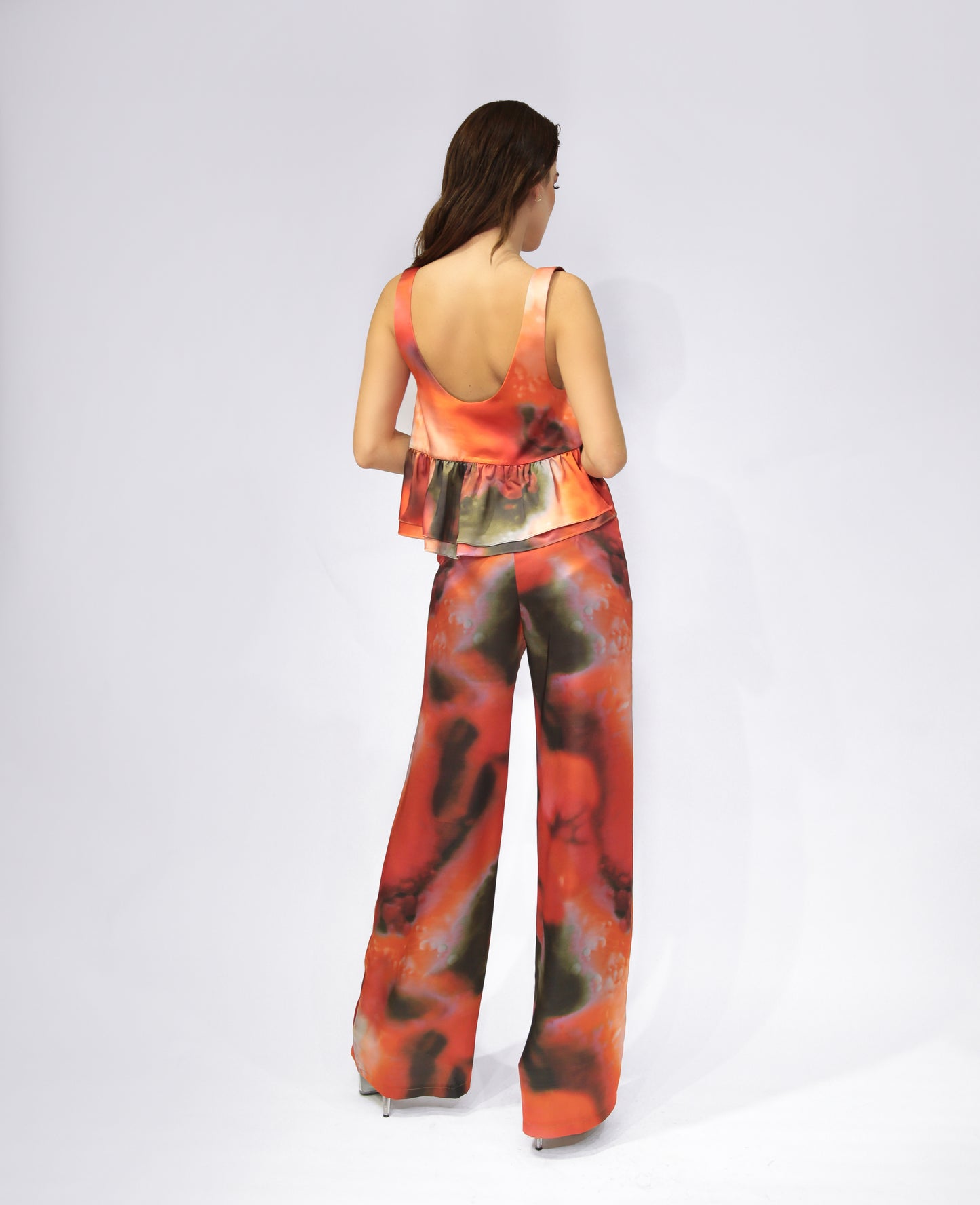 Satin top with ruffles in orange