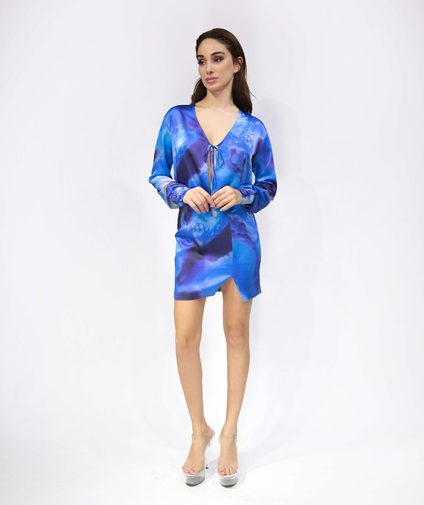 Satin skirt in blue