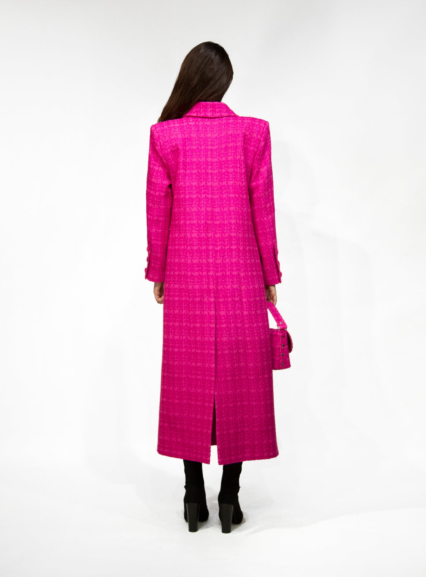 Tweed long coat, pink