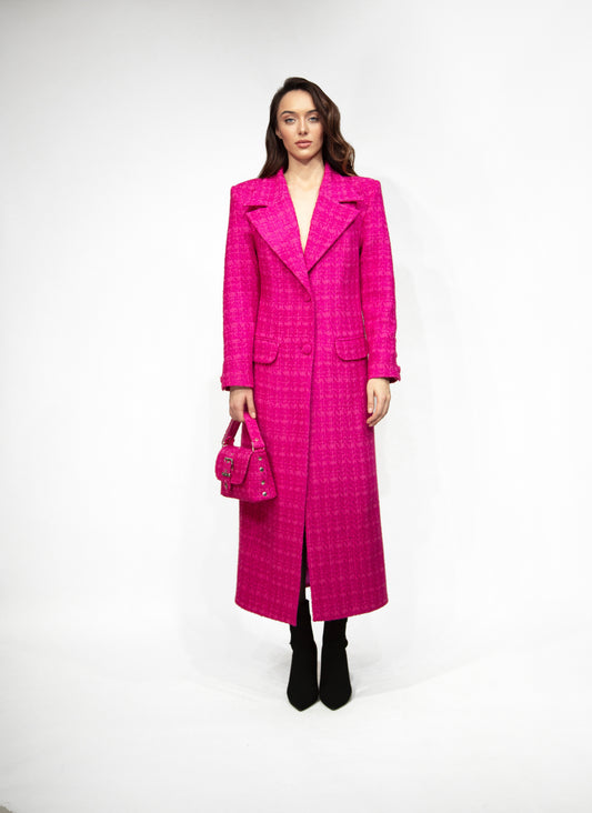 Tweed long coat, pink